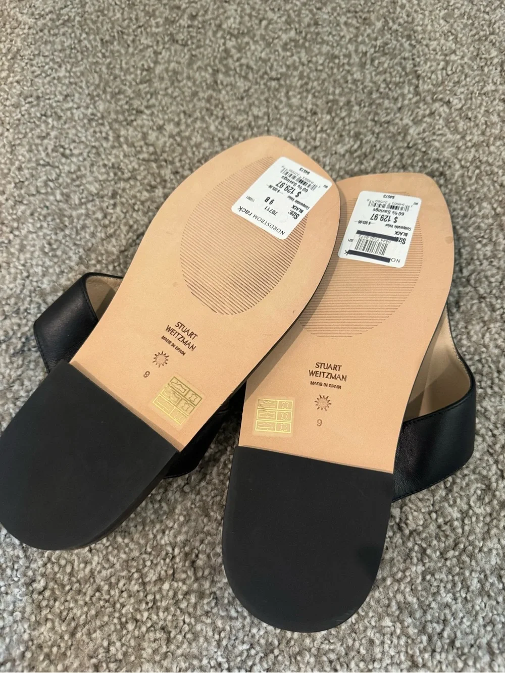 NEW Stuart Weitzman Black Leather Pearl-Accent Thong Sandals